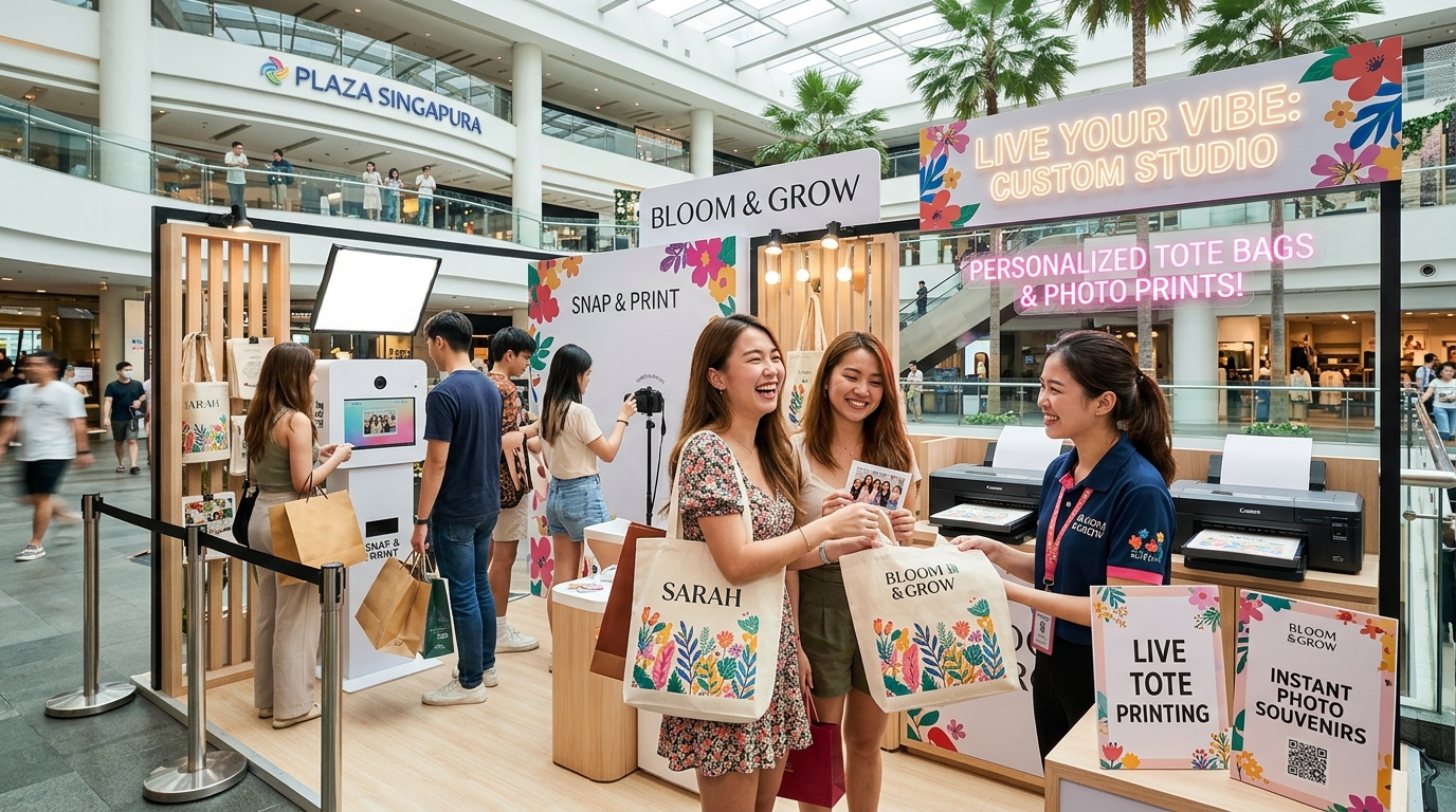 Live Tote Bag Printing and Photo Souvenir Studio Singapore Atrium