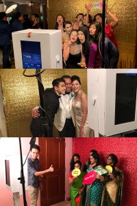 wedding instant print photo booth with backdrop and props
